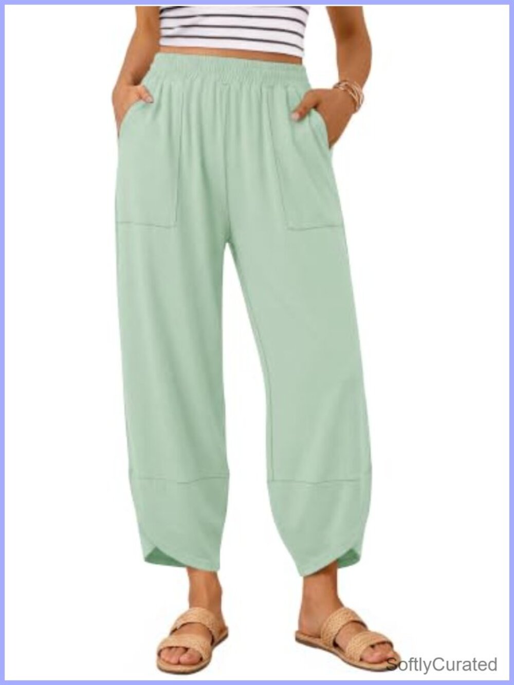 Wide Leg Palazzo Harem Capri Pants with Pockets Elastic Waist Flowy Casual
